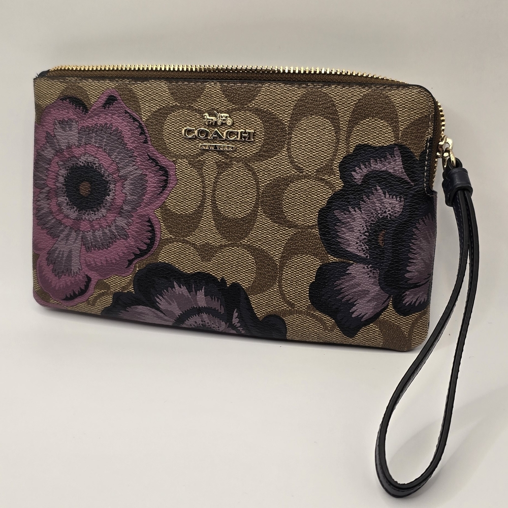 Coach Brown and Pink Floral Wristlet